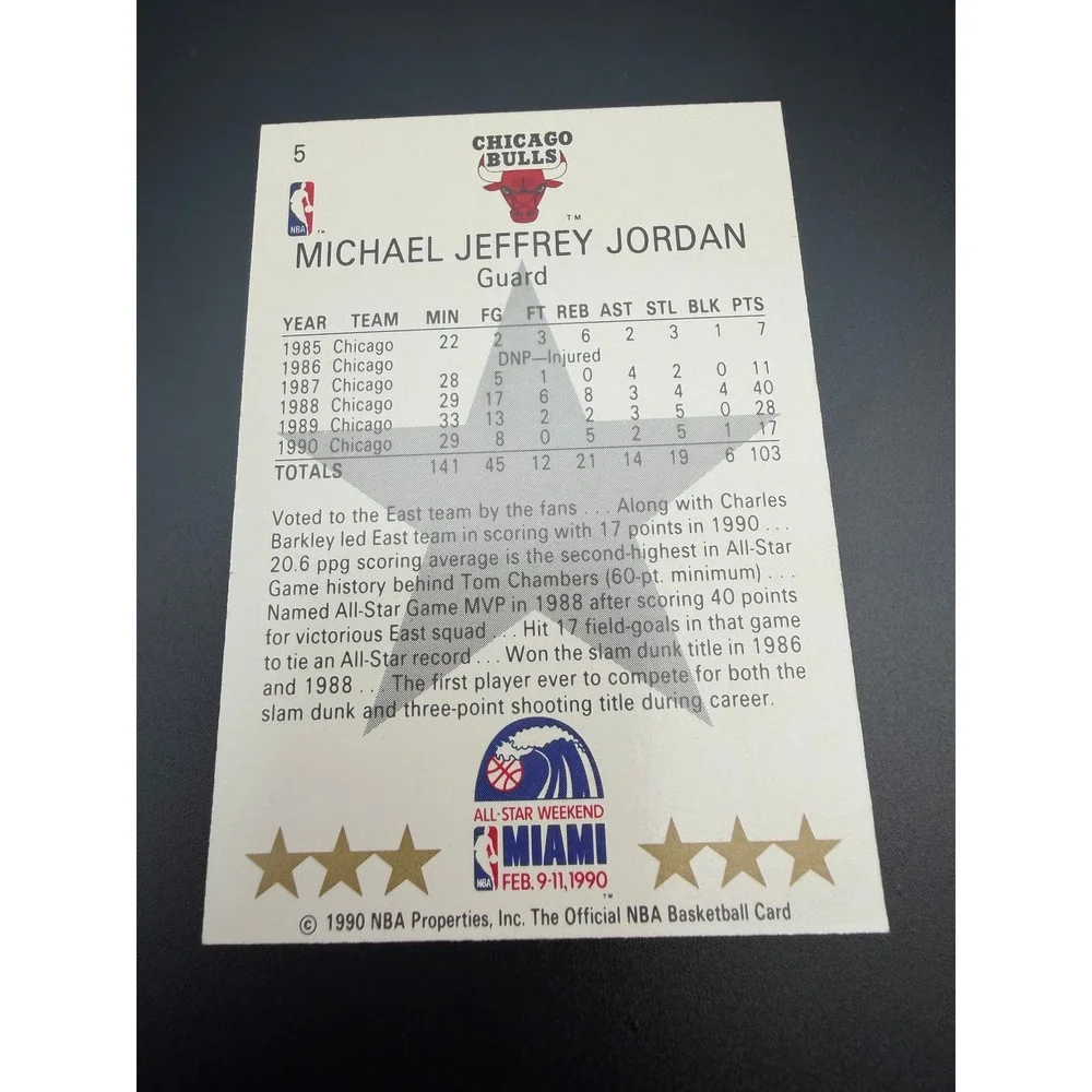 1990 NBA Hoops Michael Jordan All-Star East Card 5 Chicago Bulls Gold Border